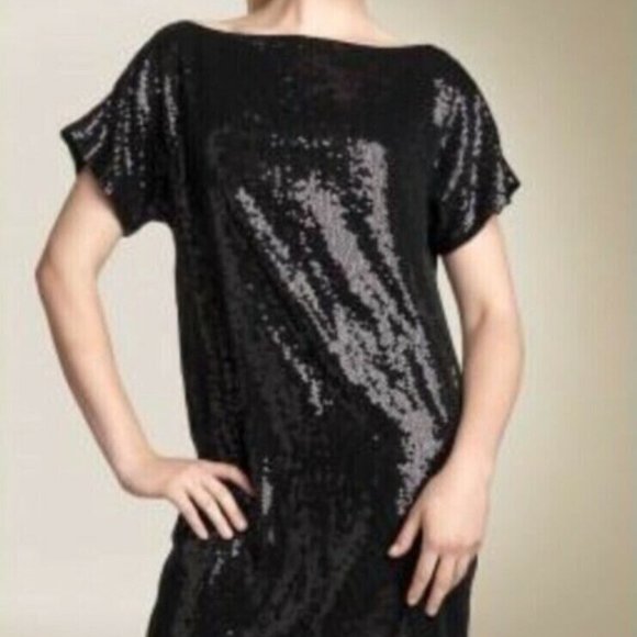 Robert Rodriguez Dress Womens 6 Black Sequin Mini Shift Short Sleeve Cocktail - Picture 2 of 12